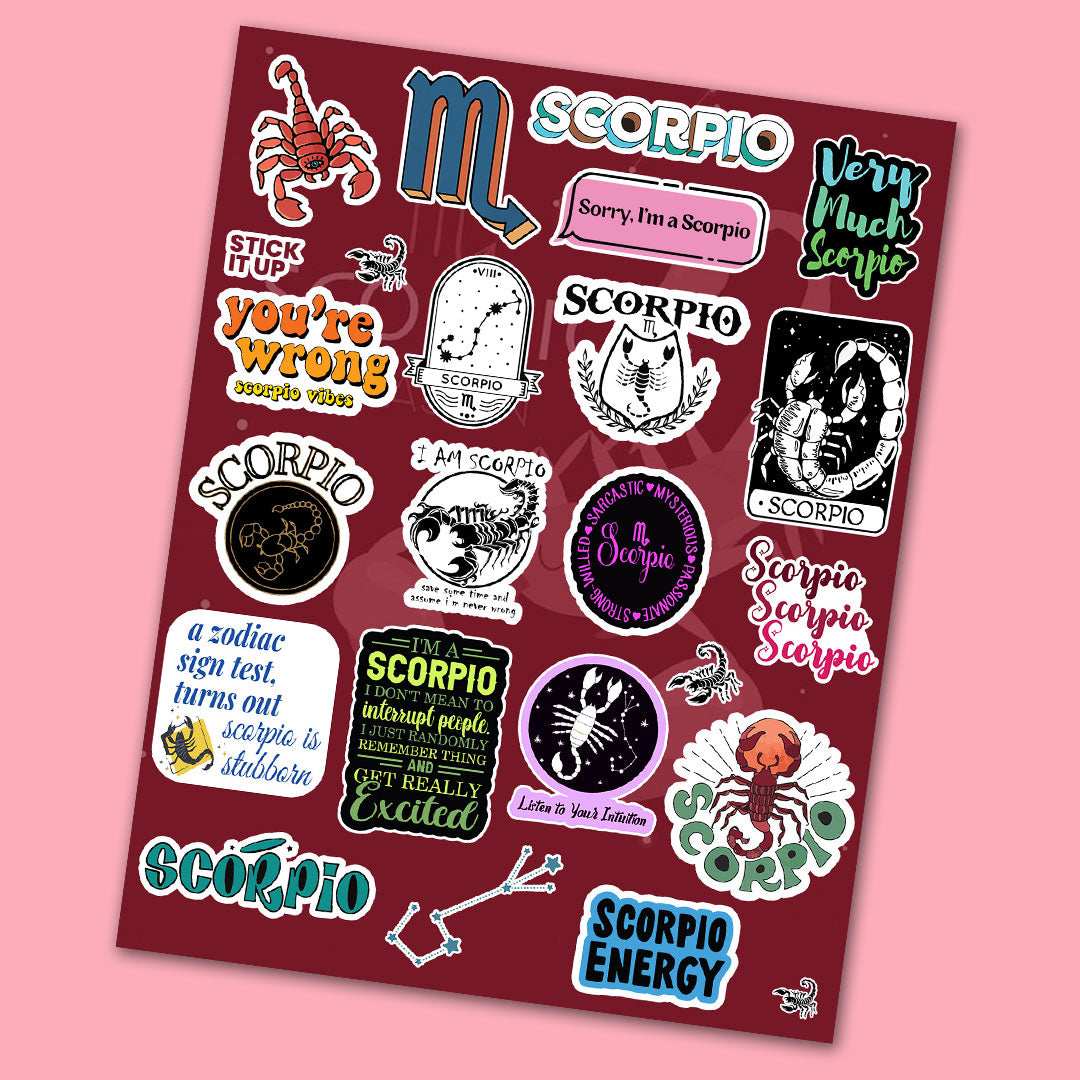 Scorpio Mini Sticker Sheet waterproof vinyl decal for laptop, bike, car & bottle