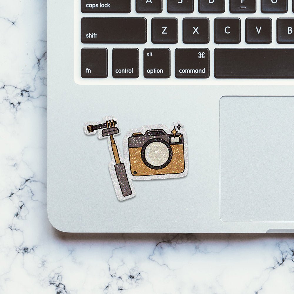 Selfie Camera Glitter Sticker waterproof vinyl decal for laptop, bike, car & bottle