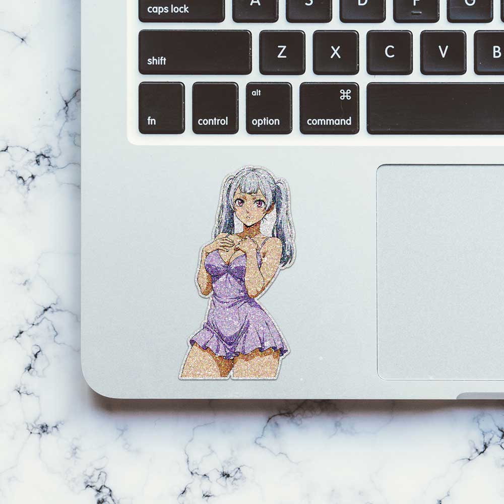 Silver Haired Anime Girl Glitter Sticker - Glitter Stickers | STICK IT UP