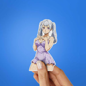 Silver Haired Anime Girl Glitter Sticker - Glitter Stickers | STICK IT UP