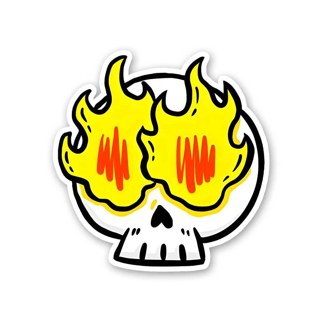 Skull On Fire Sticker waterproof vinyl decal for laptop, bike, car & bottle