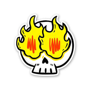 Skull On Fire Sticker waterproof vinyl decal for laptop, bike, car & bottle