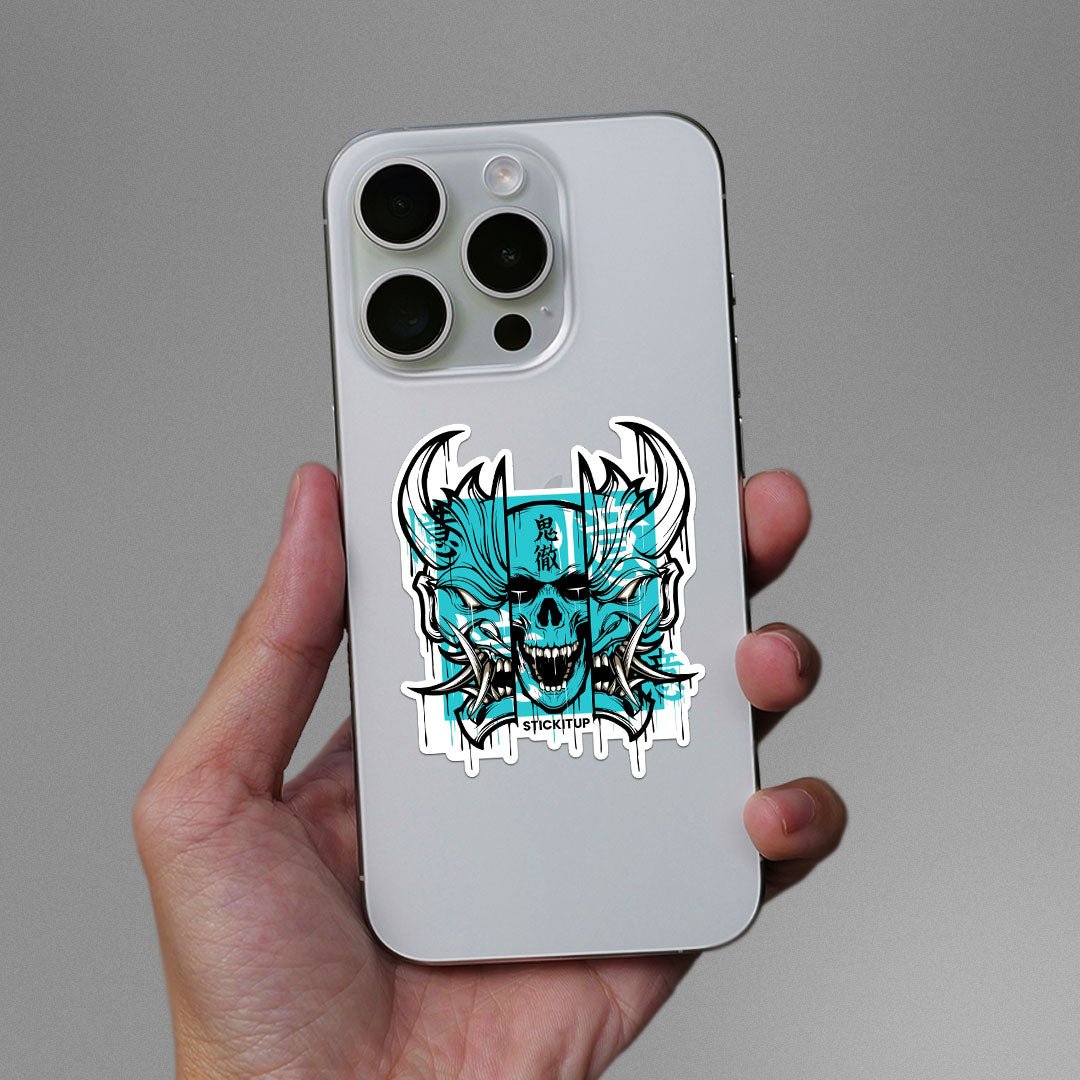 Skull Oni Demon Mask Sticker waterproof vinyl decal for laptop, bike, car & bottle