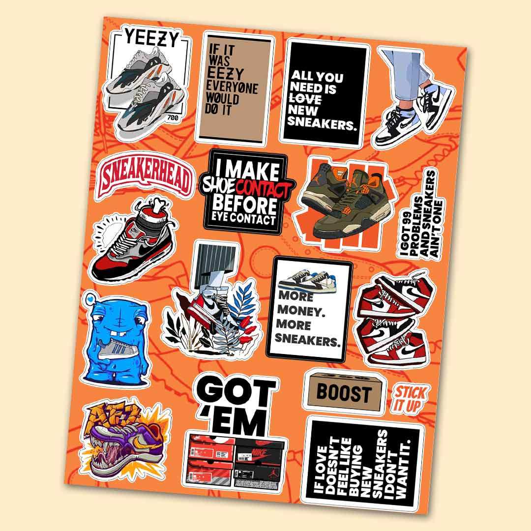 Sneaker Head Mini sticker sheet waterproof vinyl decal for laptop, bike, car & bottle