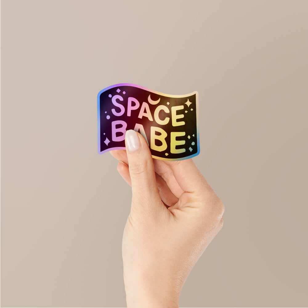 Space Babe Holographic Stickers waterproof vinyl decal for laptop, bike, car & bottle