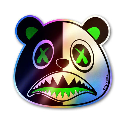 Split Panda Holographic Stickers waterproof vinyl decal for laptop, bike, car & bottle