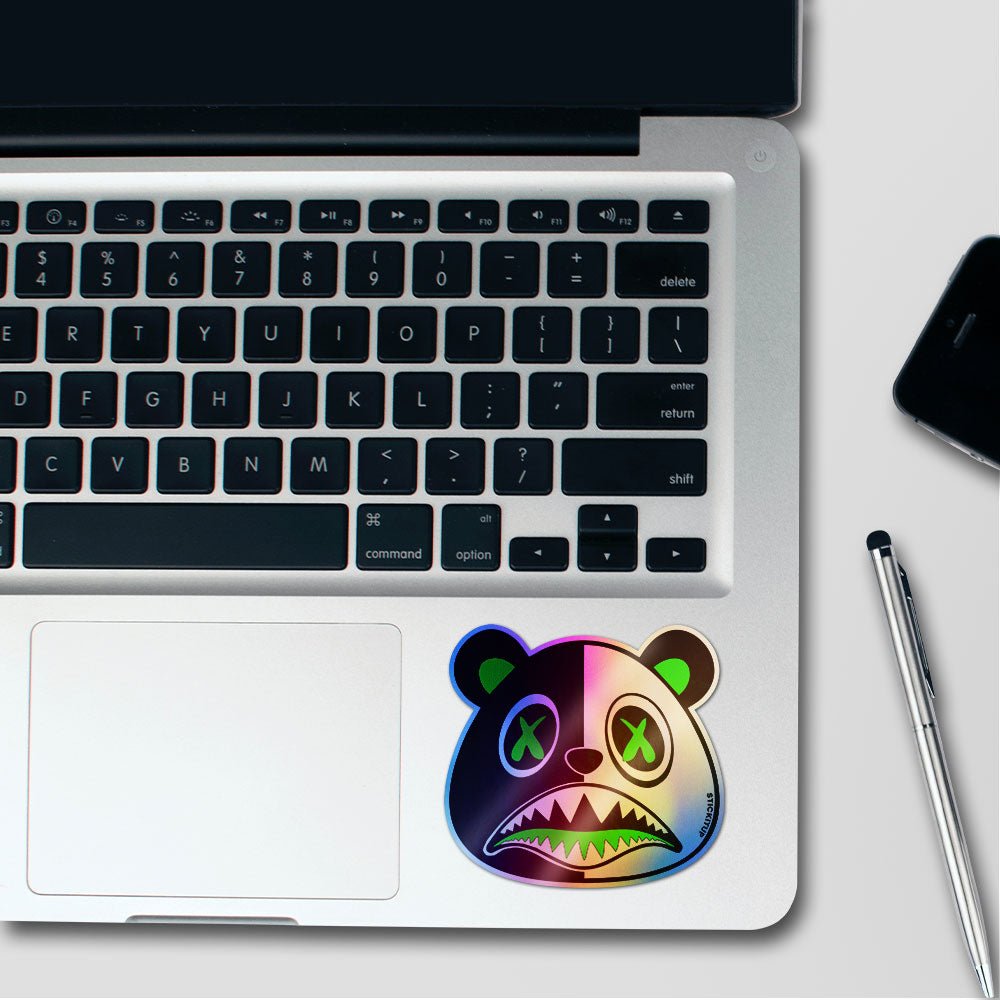 Split Panda Holographic Stickers waterproof vinyl decal for laptop, bike, car & bottle