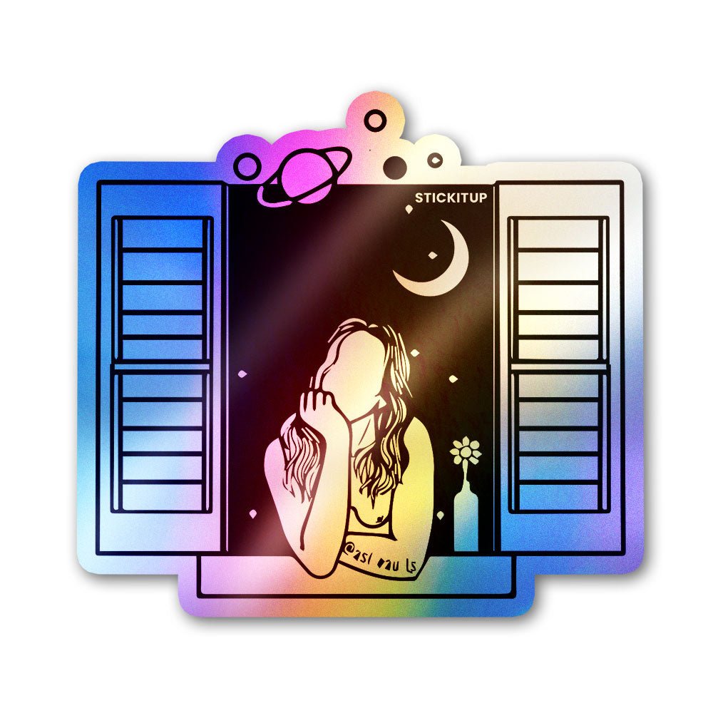 Stargazing Window Holographic Stickers waterproof vinyl decal for laptop, bike, car & bottle