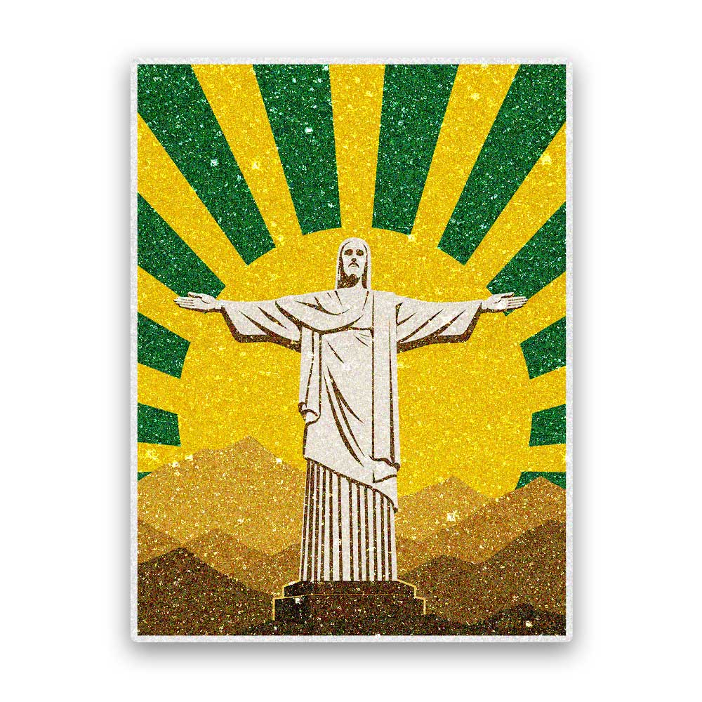 Statue on Mountain Sunburst Glitter Sticker - Glitter Stickers | STICK IT UP