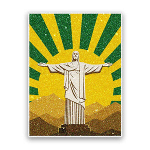Statue on Mountain Sunburst Glitter Sticker - Glitter Stickers | STICK IT UP