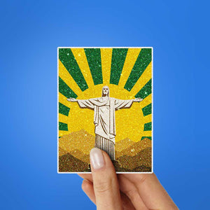 Statue on Mountain Sunburst Glitter Sticker - Glitter Stickers | STICK IT UP