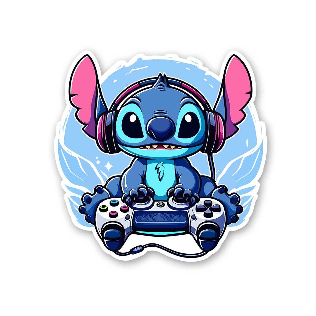 Stitch Gamer Sticker waterproof vinyl decal for laptop, bike, car & bottle