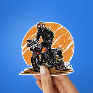 Sunset Motorcycle Rider Glitter Sticker - Glitter Stickers | STICK IT UP