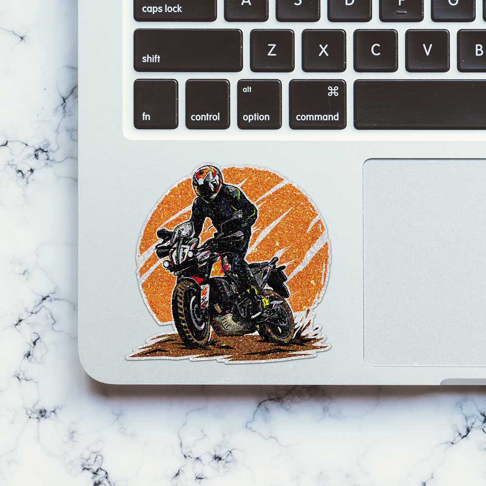 Sunset Motorcycle Rider Glitter Sticker - Glitter Stickers | STICK IT UP