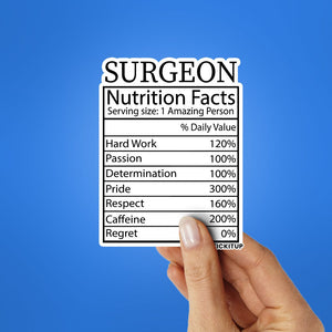 Surgeon Nutrition Facts Sticker waterproof vinyl decal for laptop, bike, car & bottle