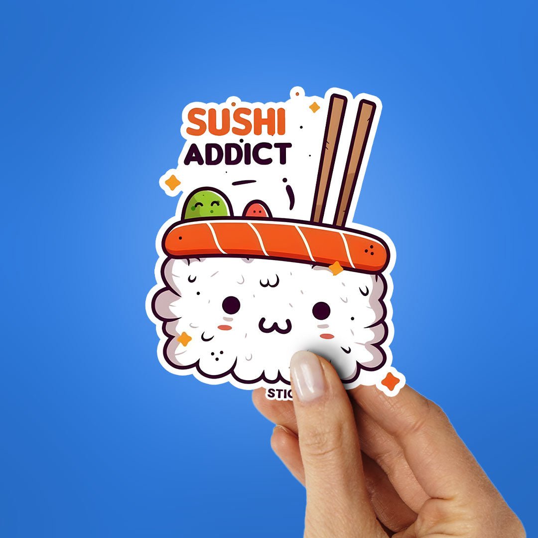 SUSHI ADDICT Sticker waterproof vinyl decal for laptop, bike, car & bottle