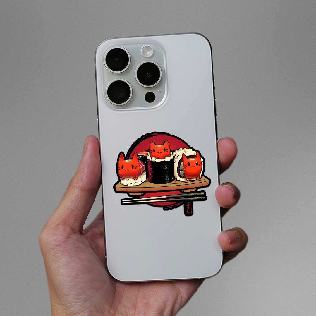 Sushi Cat Sticker waterproof vinyl decal for laptop, bike, car & bottle