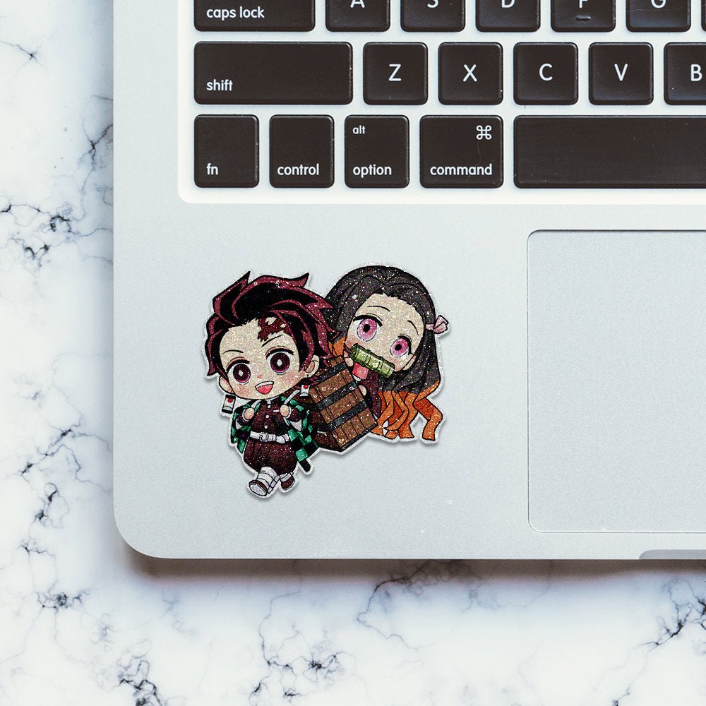 Tanijro x Nezuko Glitter Sticker waterproof vinyl decal for laptop, bike, car & bottle