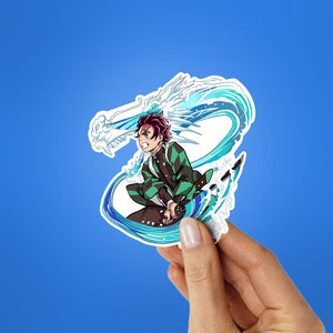 Tanjiro water breathing forms Sticker waterproof vinyl decal for laptop, bike, car & bottle