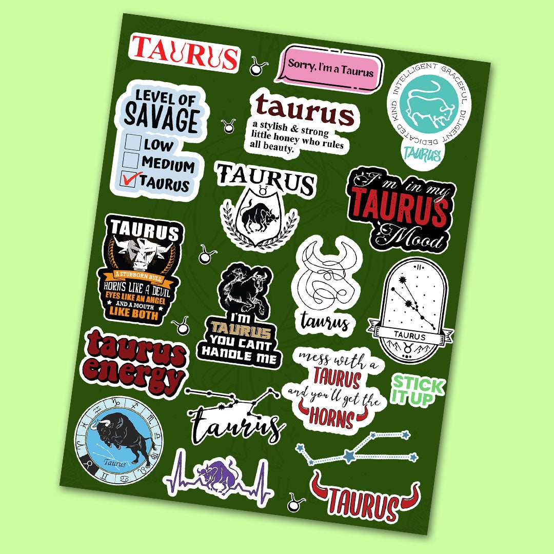 Taurus Mini Sticker Sheet waterproof vinyl decal for laptop, bike, car & bottle