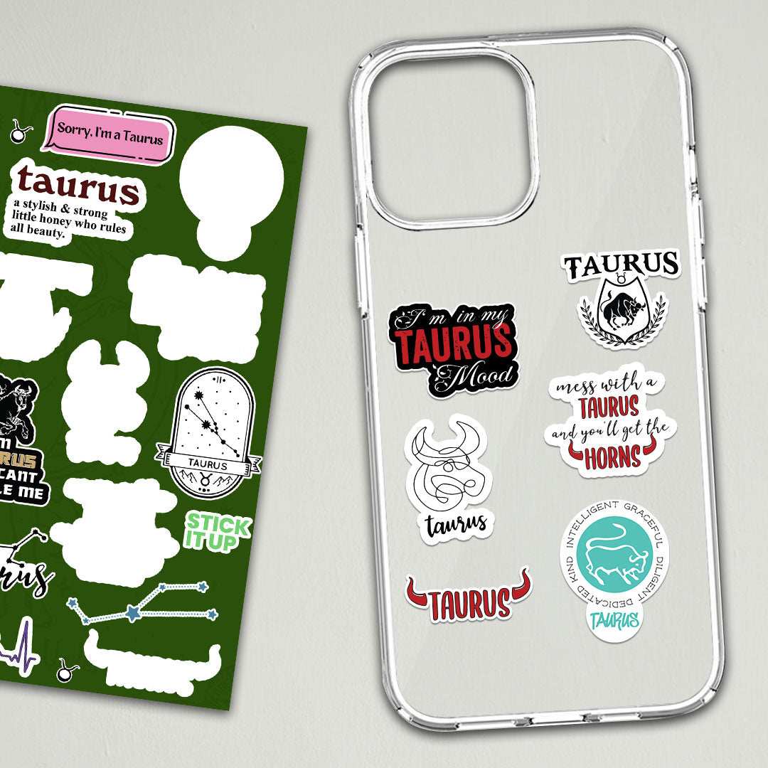 Taurus Mini Sticker Sheet waterproof vinyl decal for laptop, bike, car & bottle