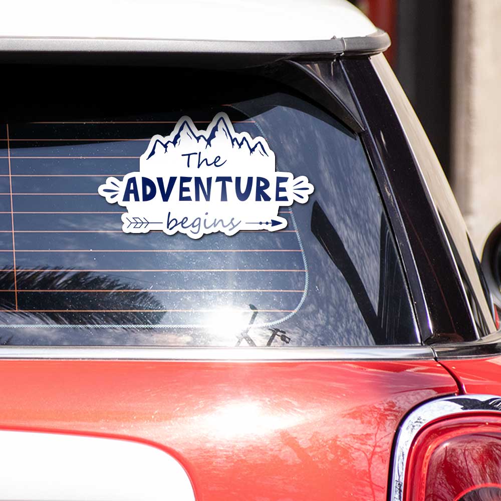 The Adventure Begins Bumper Sticker waterproof vinyl decal for laptop, bike, car & bottle
