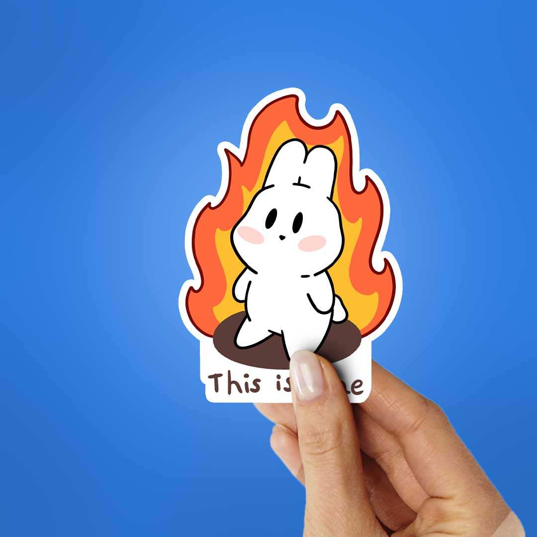 This Is Fine Sticker waterproof vinyl decal for laptop, bike, car & bottle