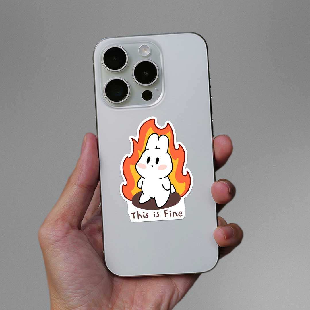 This Is Fine Sticker waterproof vinyl decal for laptop, bike, car & bottle