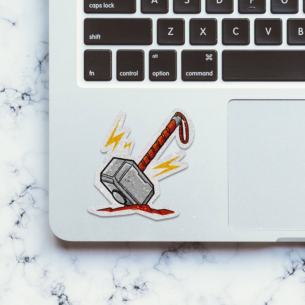 Thor Hammer Glitter Sticker waterproof vinyl decal for laptop, bike, car & bottle