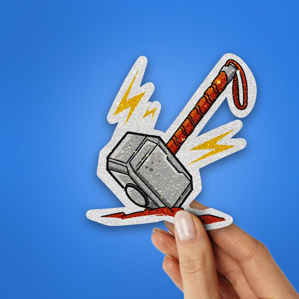 Thor Hammer Glitter Sticker waterproof vinyl decal for laptop, bike, car & bottle