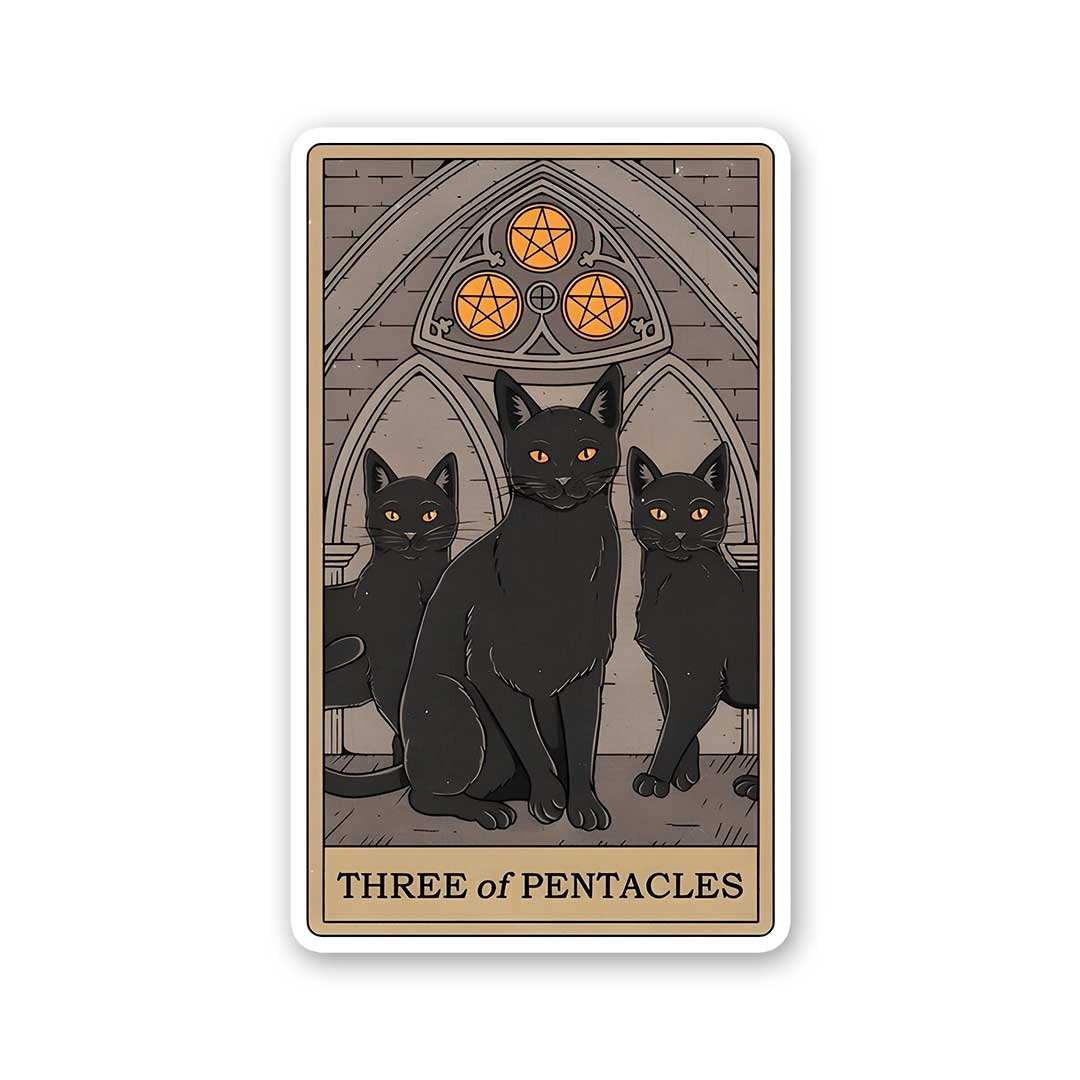 Three Of Pentacles Sticker waterproof vinyl decal for laptop, bike, car & bottle