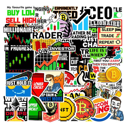 Trader Sticker Packs [50 sticker] waterproof vinyl decal for laptop, bike, car & bottle