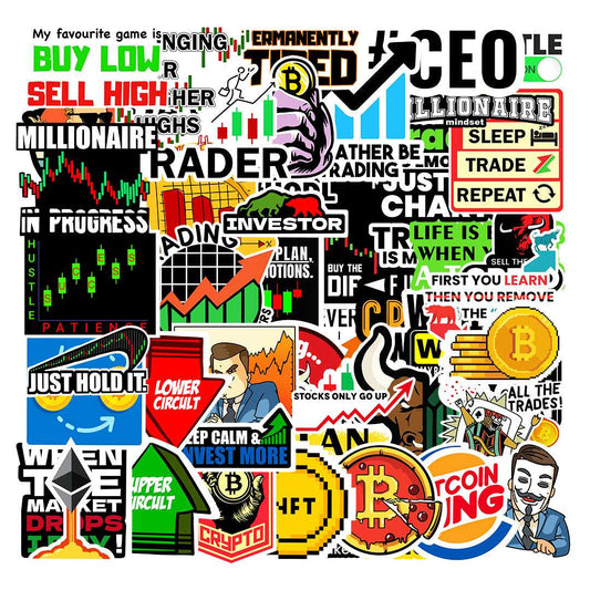 Trader Sticker Packs [50 sticker] waterproof vinyl decal for laptop, bike, car & bottle