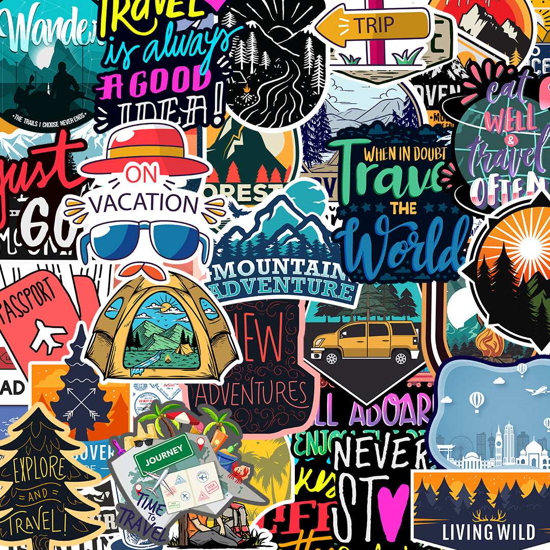 Travel Sticker Packs [50 sticker] waterproof vinyl decal for laptop, bike, car & bottle