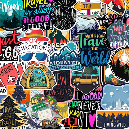 Travel Sticker Packs [50 sticker] waterproof vinyl decal for laptop, bike, car & bottle