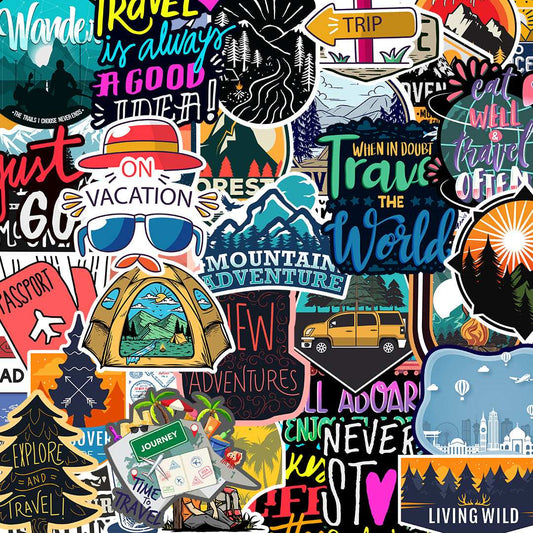 Travel Sticker Packs [50 sticker] waterproof vinyl decal for laptop, bike, car & bottle