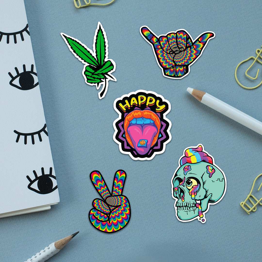 Trippy Sticker Packs [50 sticker] waterproof vinyl decal for laptop, bike, car & bottle