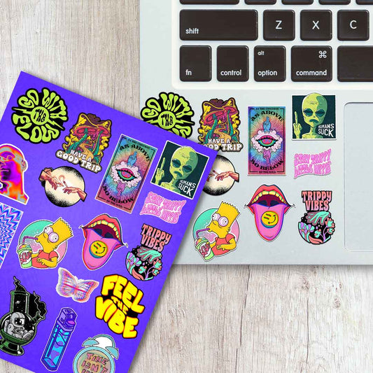 Trippy Sticker Sheet waterproof vinyl decal for laptop, bike, car & bottle