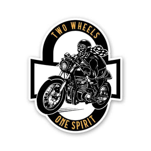 Two Wheels One Spirit Sticker waterproof vinyl decal for laptop, bike, car & bottle