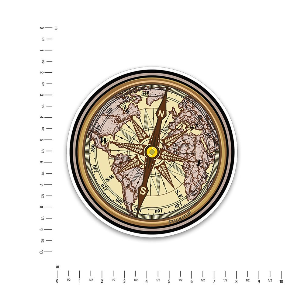 Vintage Compass Bumper Sticker waterproof vinyl decal for laptop, bike, car & bottle
