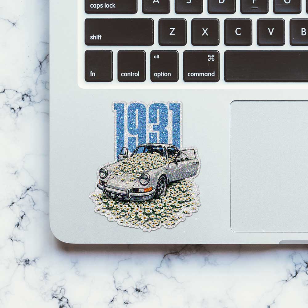 Vintage Flower Classic Car Glitter Sticker - Glitter Stickers | STICK IT UP