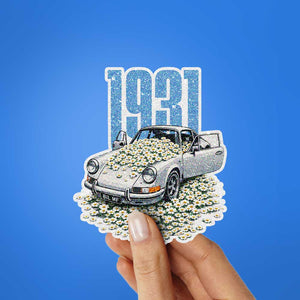 Vintage Flower Classic Car Glitter Sticker - Glitter Stickers | STICK IT UP