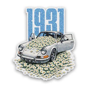 Vintage Flower Classic Car Glitter Sticker - Glitter Stickers | STICK IT UP
