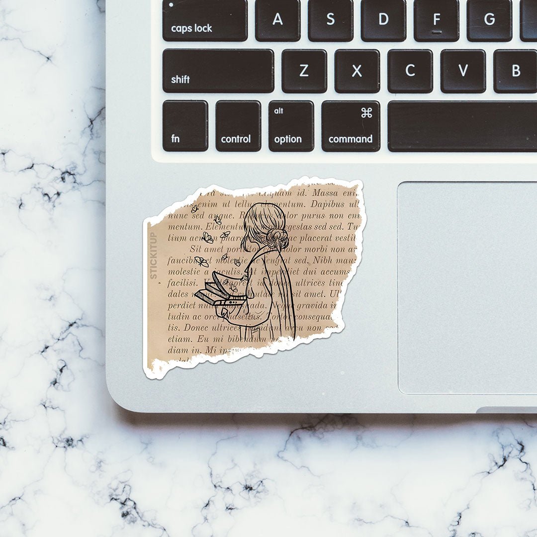 VINTAGE GIRL READING BOOK Sticker waterproof vinyl decal for laptop, bike, car & bottle