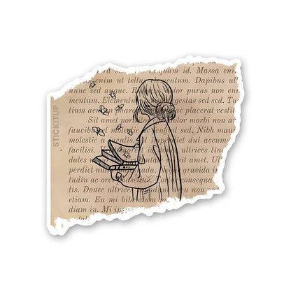 VINTAGE GIRL READING BOOK Sticker waterproof vinyl decal for laptop, bike, car & bottle
