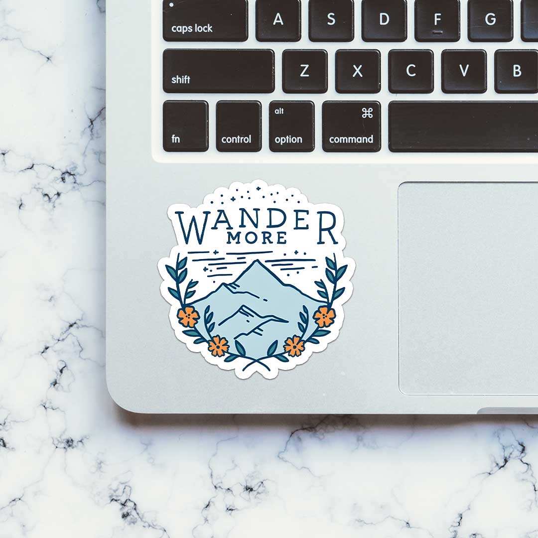 Wander More Sticker waterproof vinyl decal for laptop, bike, car & bottle