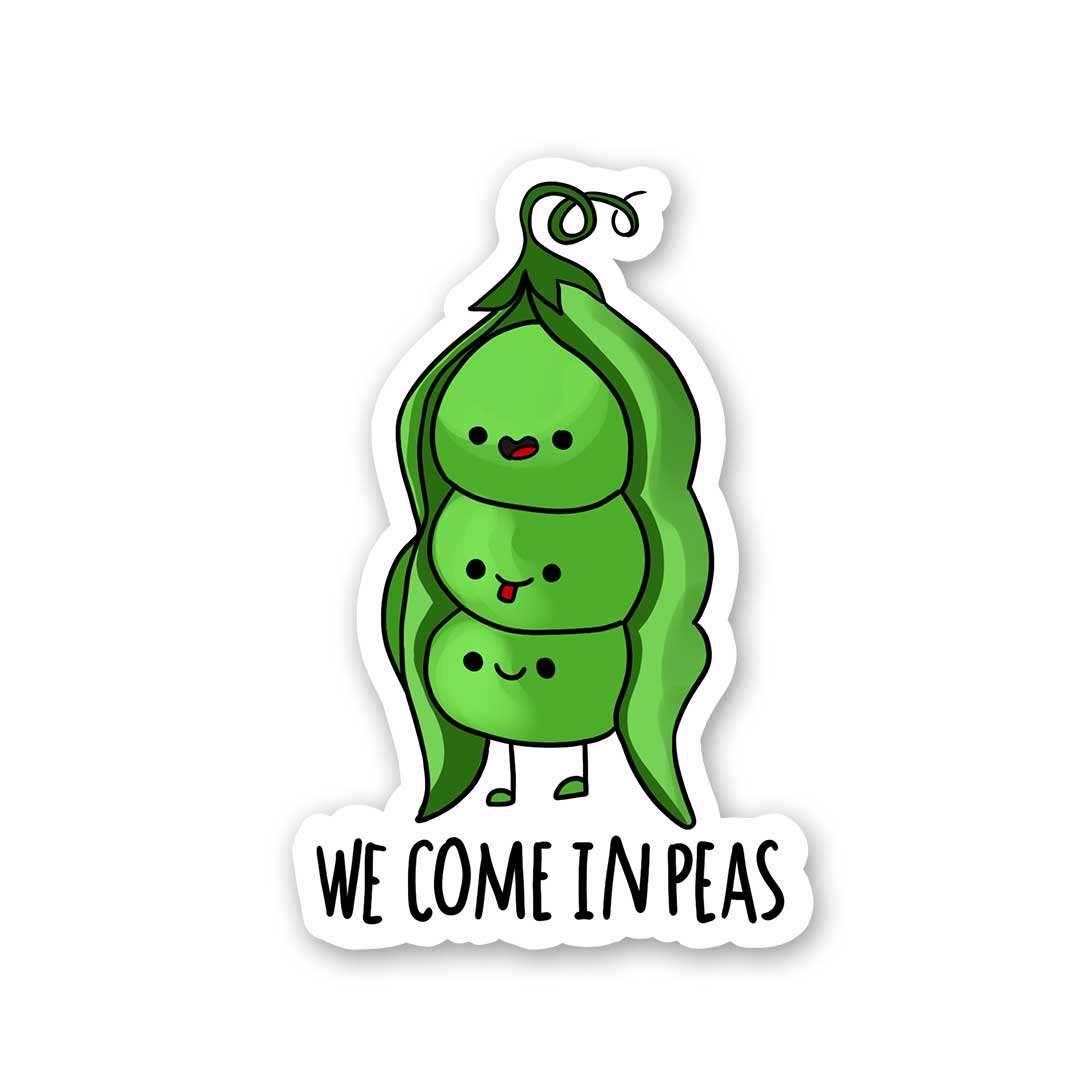 We Come In Peas Sticker waterproof vinyl decal for laptop, bike, car & bottle