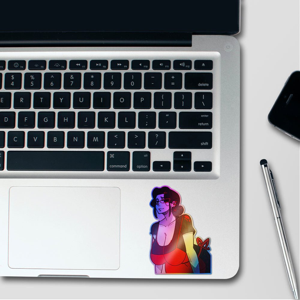 Woman Red Dress B&W Holographic Stickers - Holographic stickers | STICK IT UP
