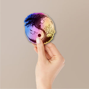 Yin - yang Wood Holographic Stickers waterproof vinyl decal for laptop, bike, car & bottle
