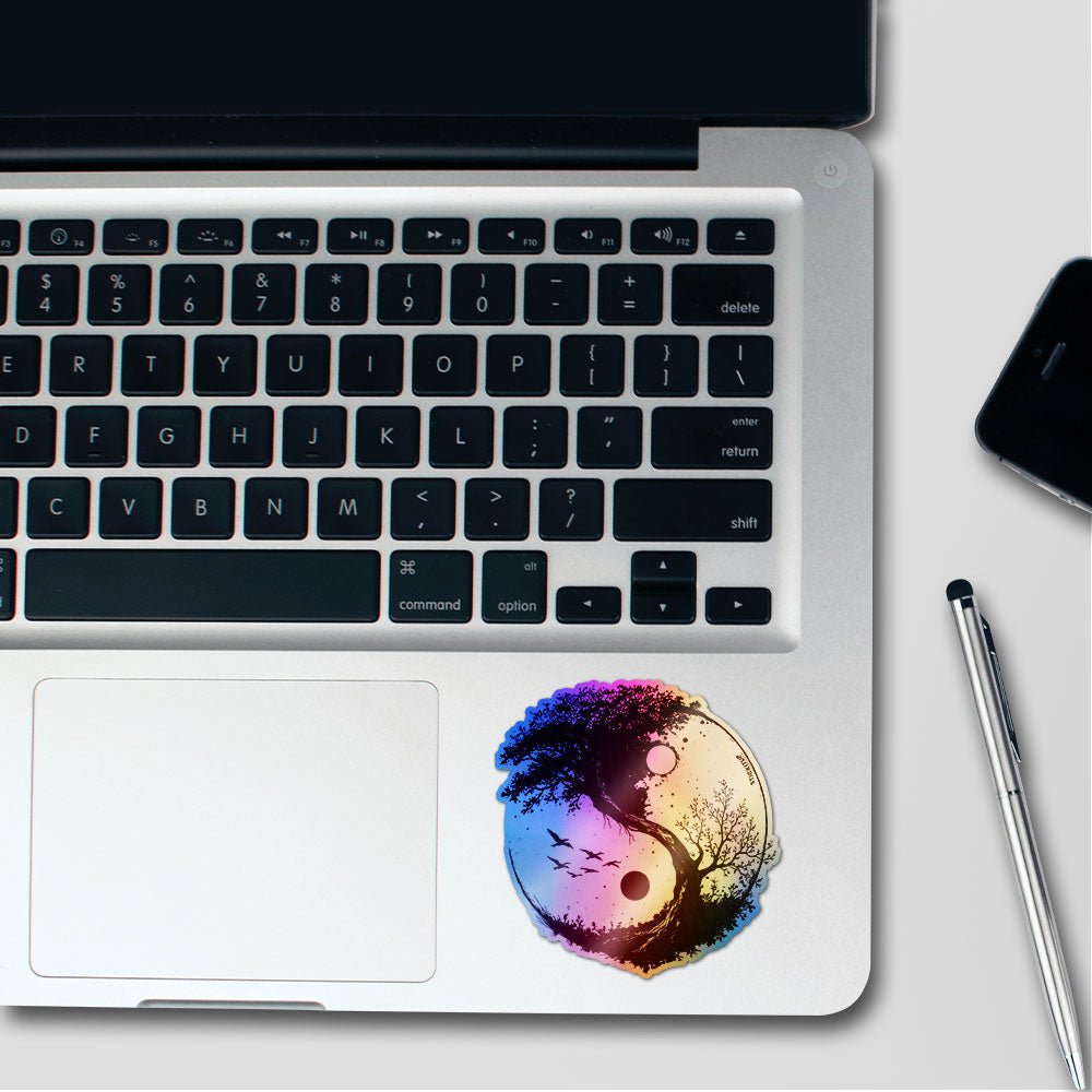 Yin - yang Wood Holographic Stickers waterproof vinyl decal for laptop, bike, car & bottle